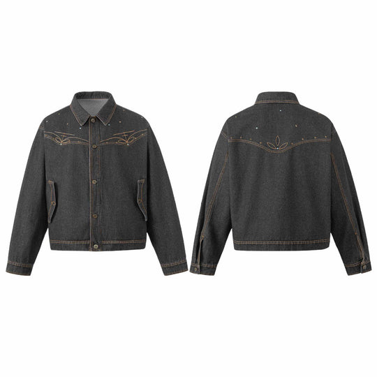 Unisex Boxy-Jeansblouson mit Sternstickerei und Ziernieten Shop Nory
