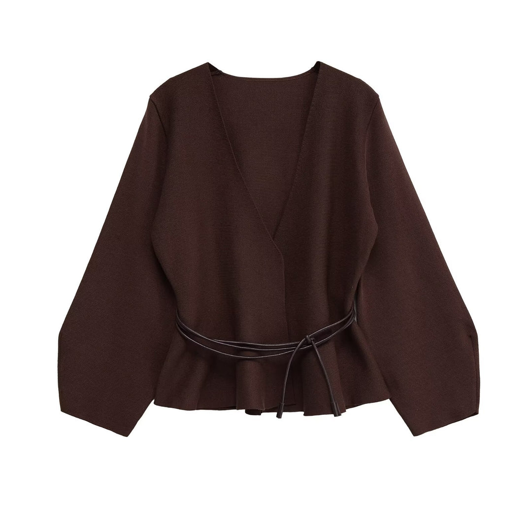 Damen Wickelcardigan aus Feinstrick mit Kimonoärmeln und Taillengürtel Shop Nory