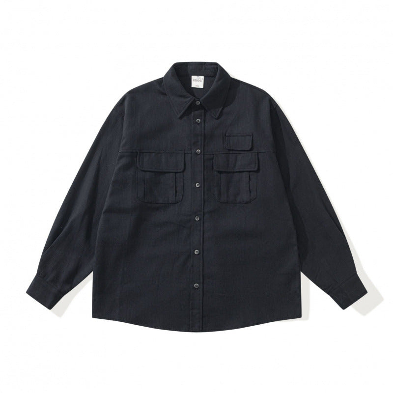 Unisex Boxy-Overshirtjacke im Utility‑Stil mit aufgesetzten Klappentaschen und Hemdkragen Shop Nory