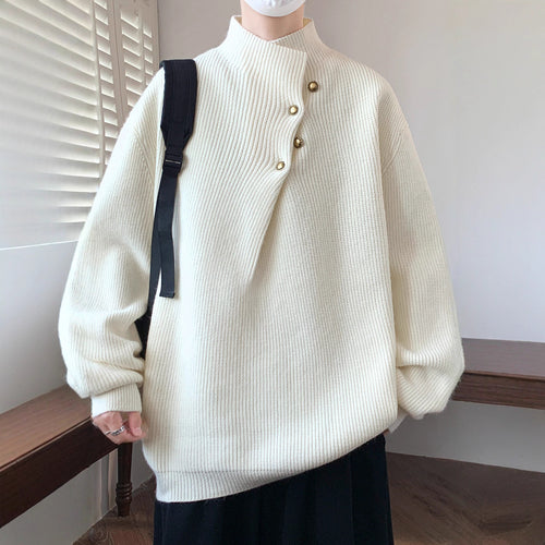 Herren Oversize-Rippenpullover mit asymmetrischem Knopfkragen Shop Nory