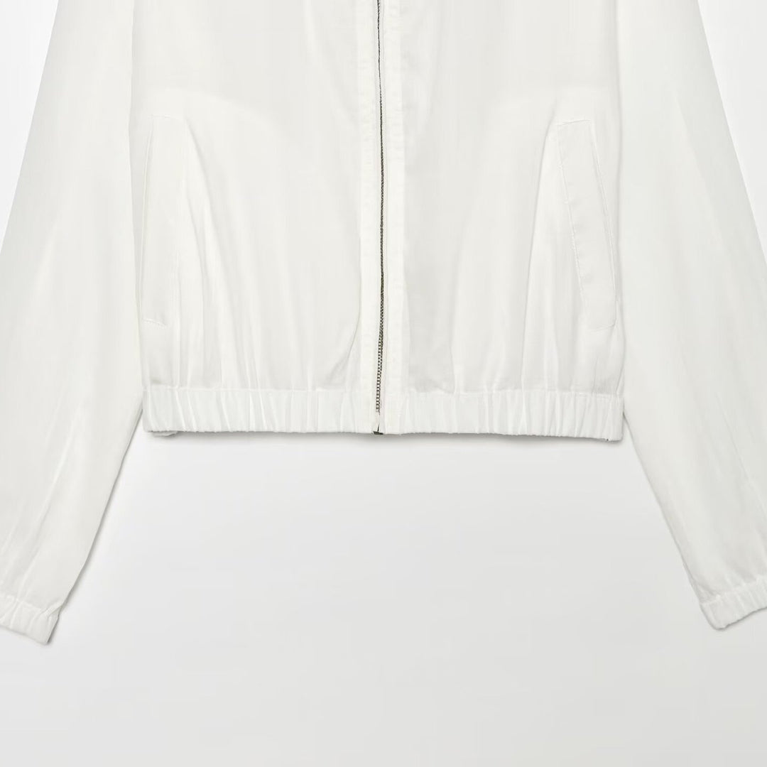 Damen Leichte Windbreaker-Bomberjacke mit Stehkragen, Zwei-Wege-Reißverschluss und Gummbund Shop Nory
