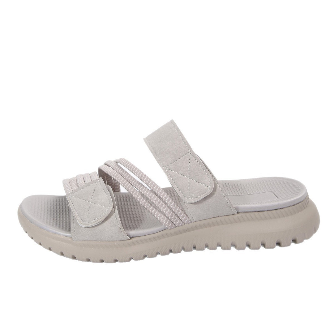 Damen Komfort-Pantolette mit verstellbaren Klettriemen, elastischen Zierbändern und stoßdämpfender Profilsohle Shop Nory