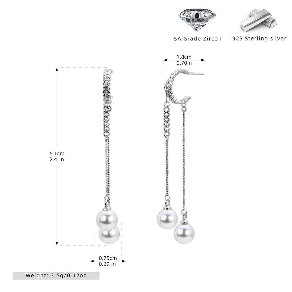 Damen Perlen Ohrhänger mit modernem Ketten Design aus 925 Sterling Silber Shop Nory