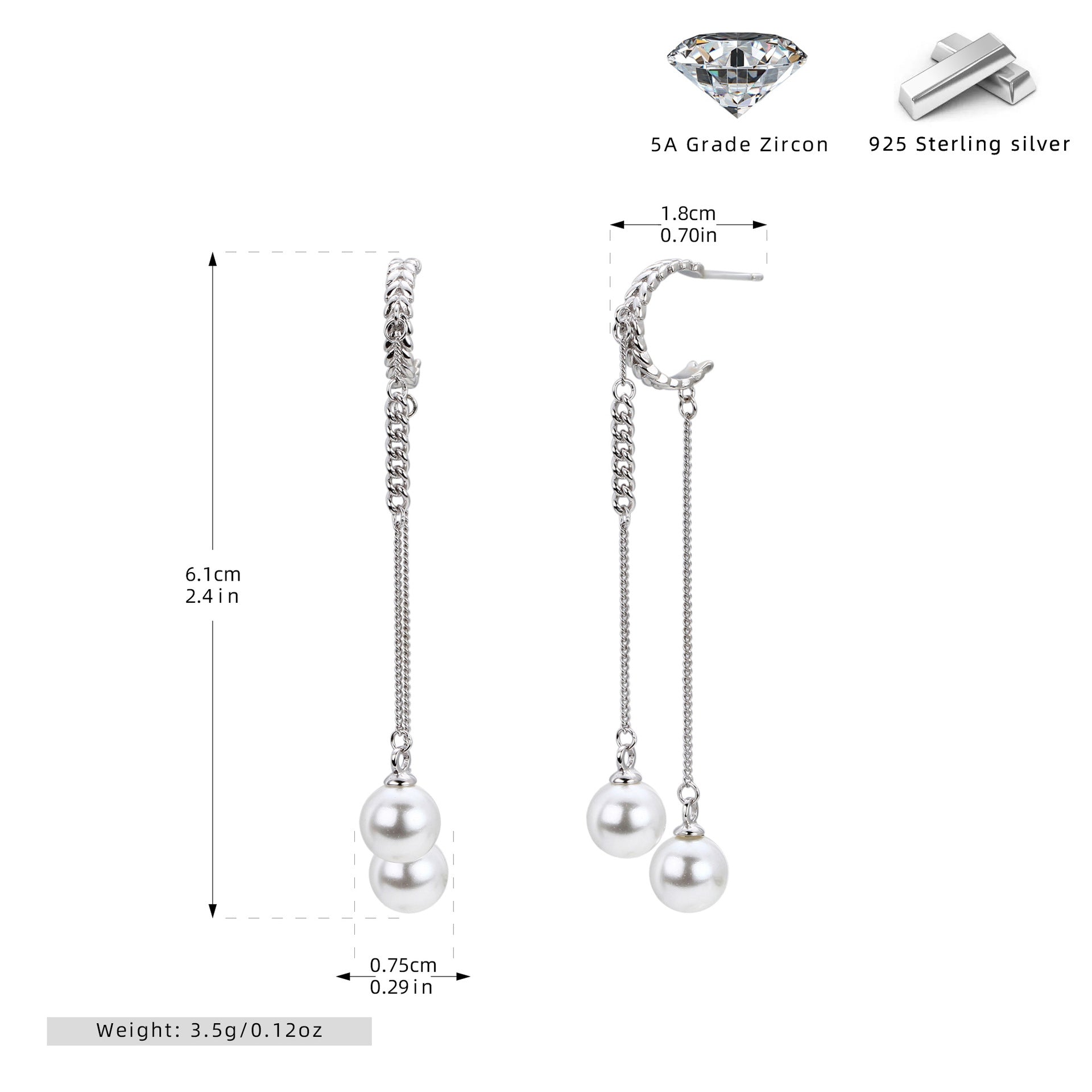 Damen Perlen Ohrhänger mit modernem Ketten Design aus 925 Sterling Silber Shop Nory