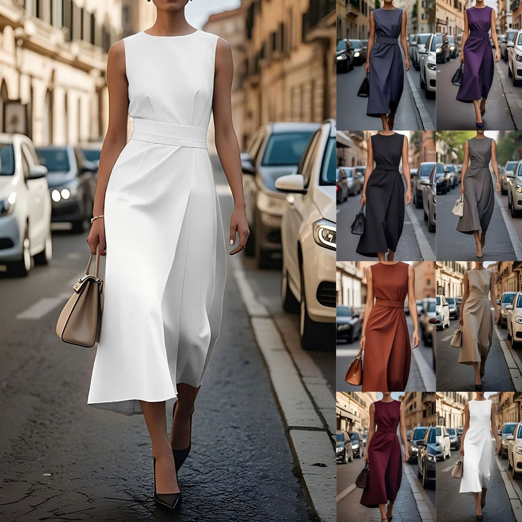 Elegantes Damen Maxikleid mit fließendem Schnitt & Taillengürtel