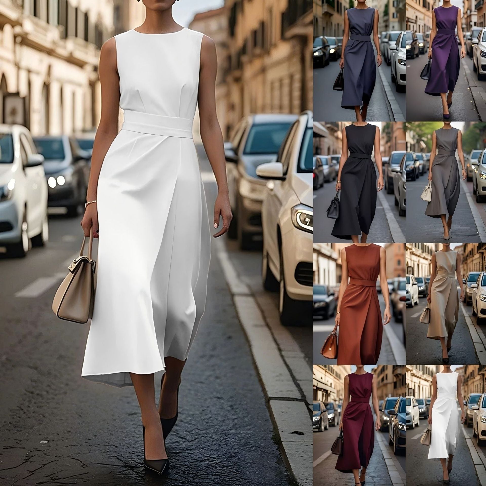 Elegantes Damen Maxikleid mit fließendem Schnitt & Taillengürtel