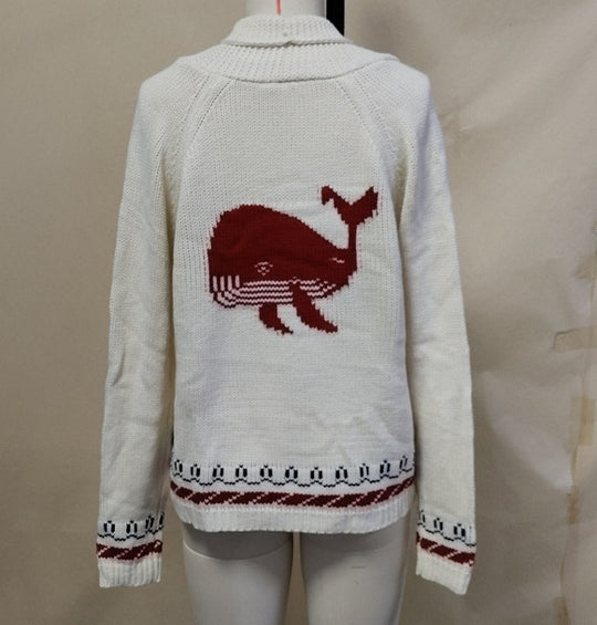 Damen Oversize Strickcardigan mit Walmotiv und nautischer Kontrastbordüre Shop Nory