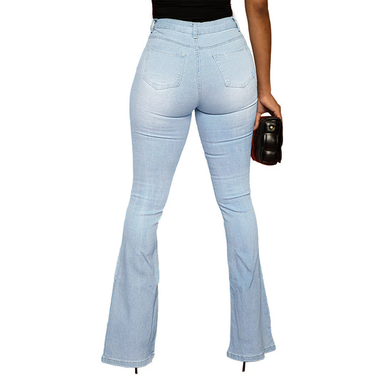 Damen Taillenhohe figurbetonte Schlagjeans aus Stretch-Denim mit ausgestelltem Bein Shop Nory