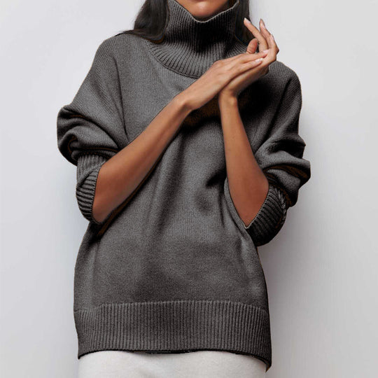 Damen Kuscheliger Oversize Rollkragenpullover mit verdeckten Seitenschlitzen und extra langem Rippbund Shop Nory