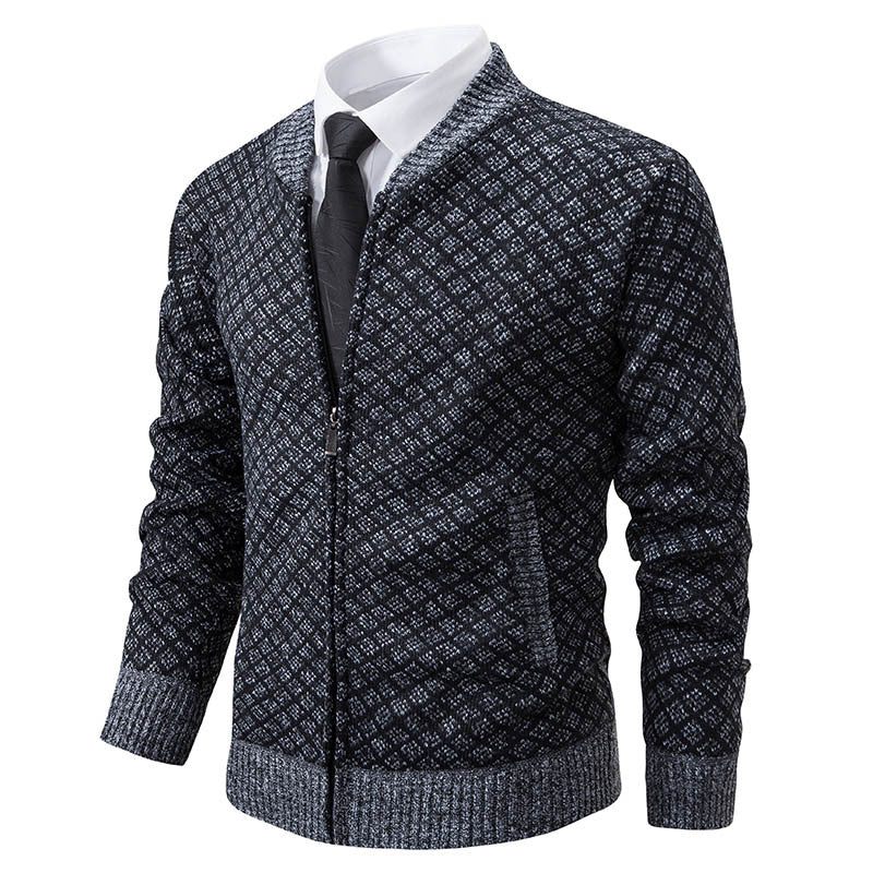 Herren Strick-Zipjacke mit feinem Jacquard‑Muster, durchgehendem Reißverschluss und geripptem Saum Shop Nory