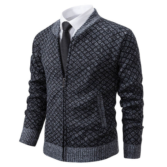 Herren Strick-Zipjacke mit feinem Jacquard‑Muster, durchgehendem Reißverschluss und geripptem Saum Shop Nory