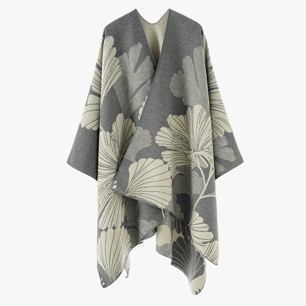Damen Wendbarer Jacquard‑Überwurf mit großen Blattmotiven und asymmetrischem Zipfelsaum Shop Nory