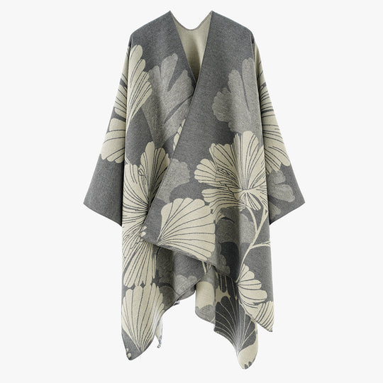 Damen Wendbarer Jacquard‑Überwurf mit großen Blattmotiven und asymmetrischem Zipfelsaum Shop Nory