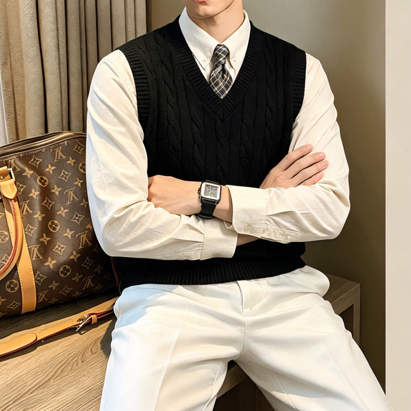 Herren Ärmellose Zopfstrick‑Weste mit V‑Ausschnitt und feiner Rippkante Shop Nory