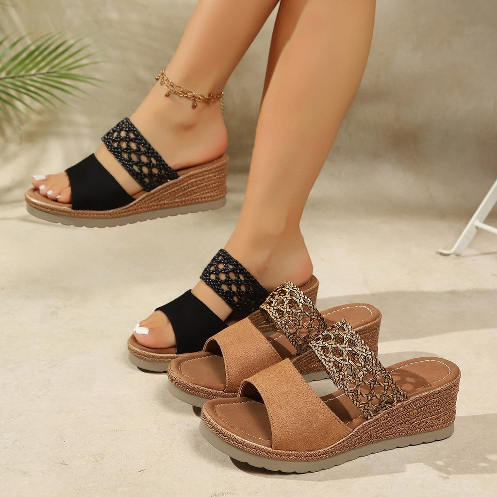 Damen Wedge-Pantoletten mit raffiniertem Riemen-Design