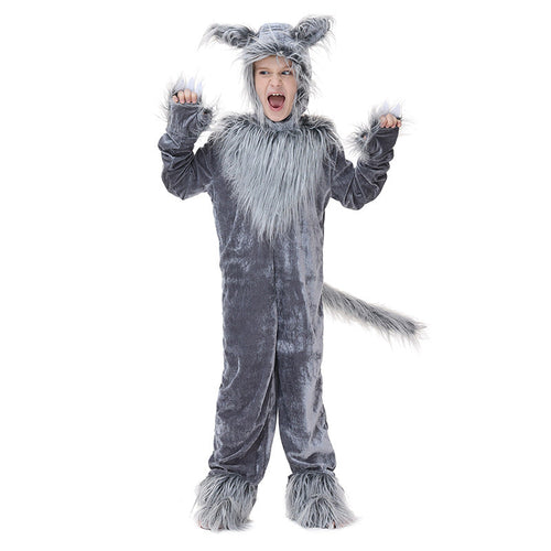 Mädchen Plüsch Wolfskostüm mit Kapuze und detailreichen Faux-Fell-Akzenten Shop Nory