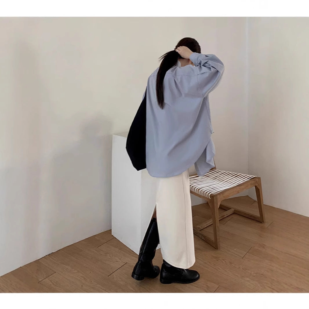 Damen Lockeres Oversize-Hemd mit Stehkragen, verlängertem Rückenteil und überschnittenen Ärmeln Shop Nory