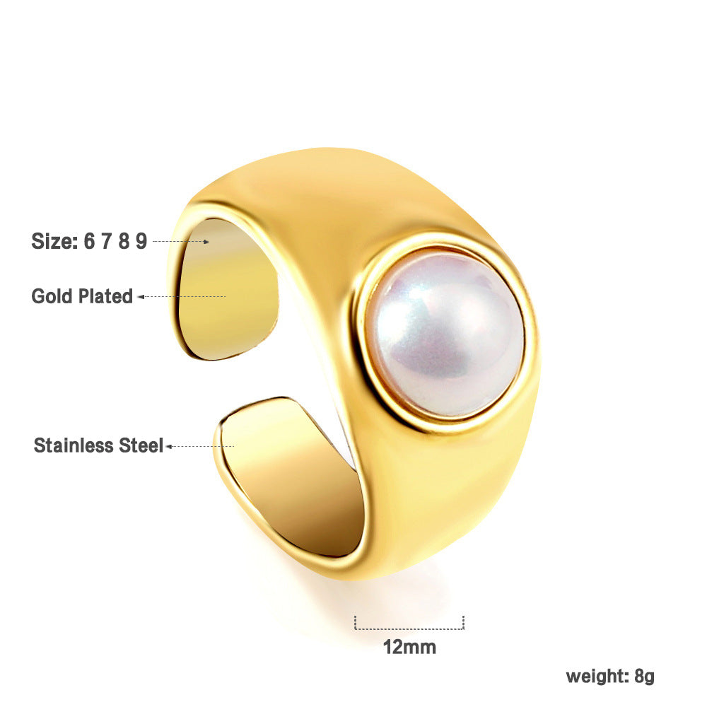 Damen verstellbarer Goldplattierter Edelstahlring mit Perlenbesatz Shop Nory