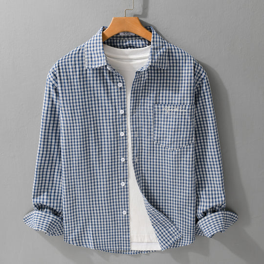 Herren Overshirt-Hemd im feinen Vichy-Karo aus weichem Baumwoll-Twill mit aufgesetzter Brusttasche Shop Nory