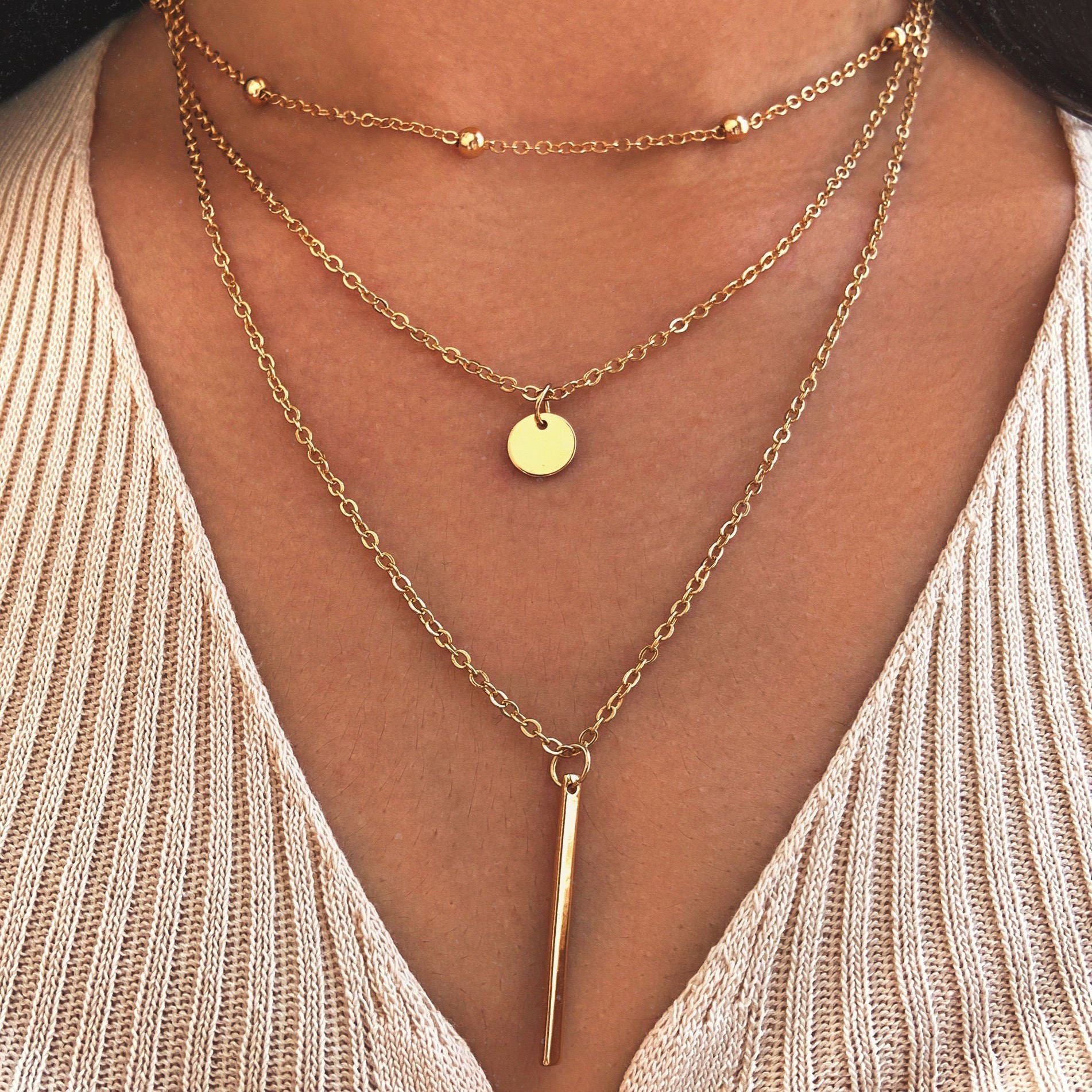 Damen mehrlagige Halskette mit eleganten Anhängern Shop Nory