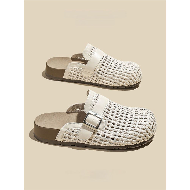 Damen Geflochtene Mule‑Pantoletten mit geschlossener Zehenkappe und verstellbarer Metallschnalle Shop Nory