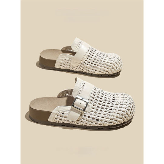 Damen Geflochtene Mule‑Pantoletten mit geschlossener Zehenkappe und verstellbarer Metallschnalle Shop Nory