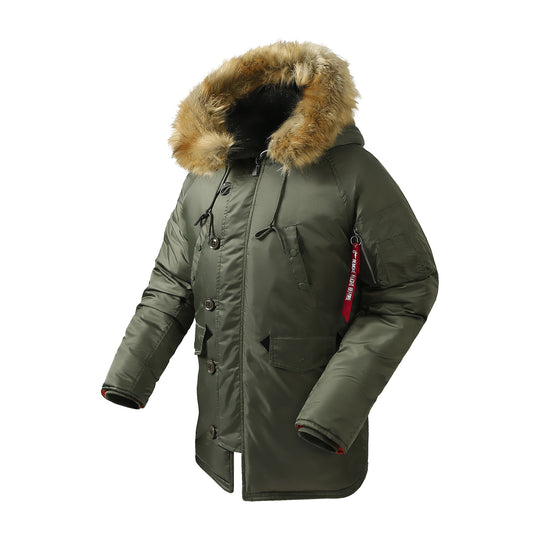 Herren langer isolierter Parka mit Kunstfellkapuze und Thermowattierung Shop Nory