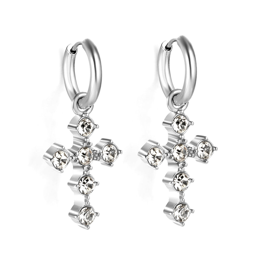 Damen Hängende Ohrstecker im Kreuzdesign mit funkelnden Zirkonia Shop Nory