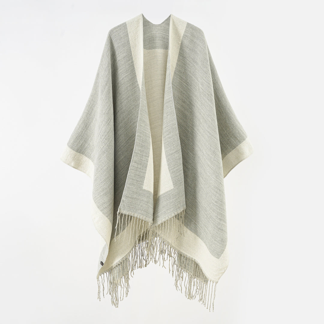 Damen Ruana‑Poncho mit Fransensaum und Fischgrät‑Webstruktur Shop Nory