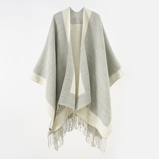 Damen Ruana‑Poncho mit Fransensaum und Fischgrät‑Webstruktur Shop Nory