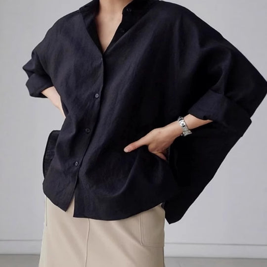 Damen Oversize-Leinenbluse mit geraffter Rückenpasse und krempelbaren Ärmeln Shop Nory