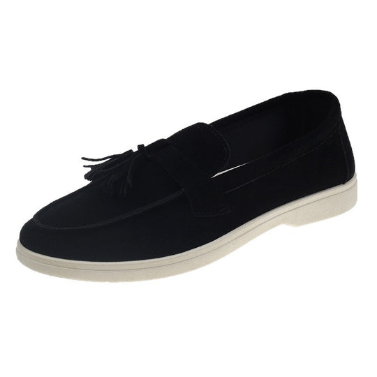 Damen Slipper mit Quasten aus Veloursleder und rutschfester Gummisohle Shop Nory