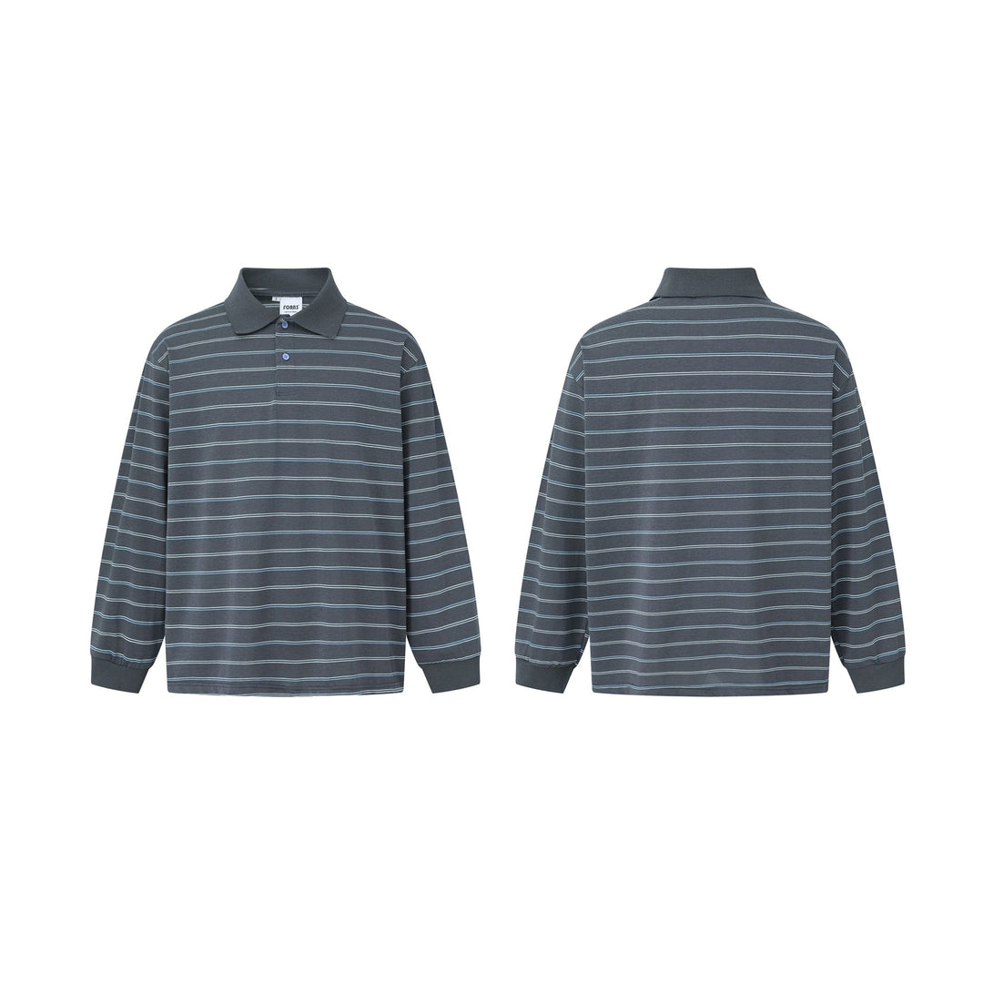 Herren Langarm-Poloshirt im Oversize‑Schnitt mit feinen Streifen und Rippkragen Shop Nory
