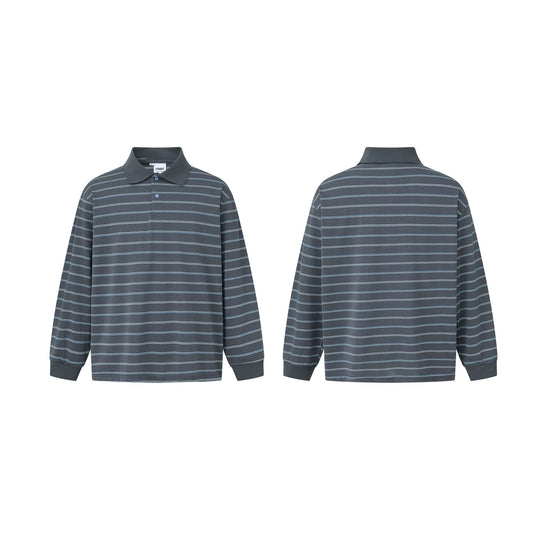 Herren Langarm-Poloshirt im Oversize‑Schnitt mit feinen Streifen und Rippkragen Shop Nory