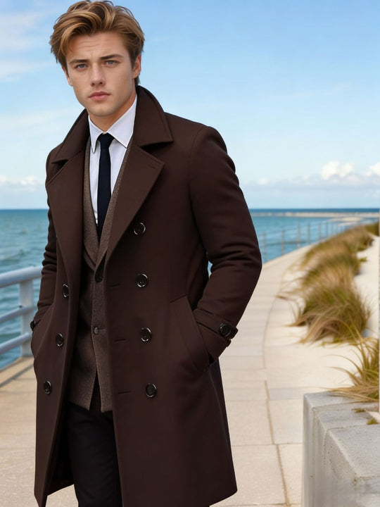 Herren Eleganter einreihiger Langmantel aus Wollmix mit schmaler Silhouette und Reverskragen Shop Nory