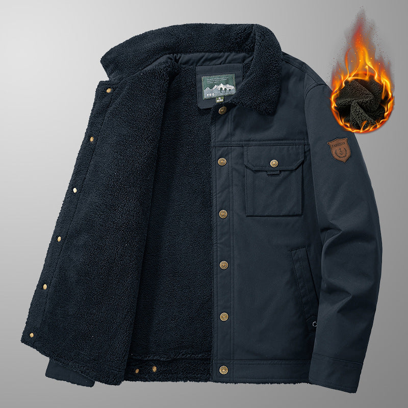 Herren Gefütterte Canvas-Arbeitsjacke mit Teddyfleece-Innenlage, Brustpatten und Utility-Taschen Shop Nory