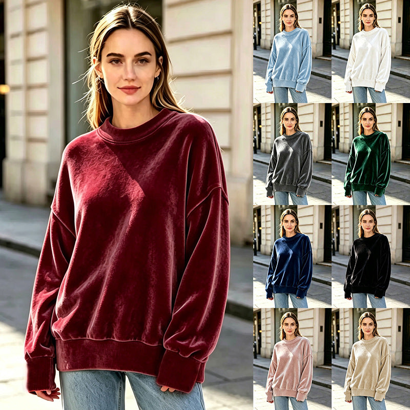 Damen Weicher Oversize-Samtpullover mit hohem Rundhals und überschnittenen Ärmeln Shop Nory