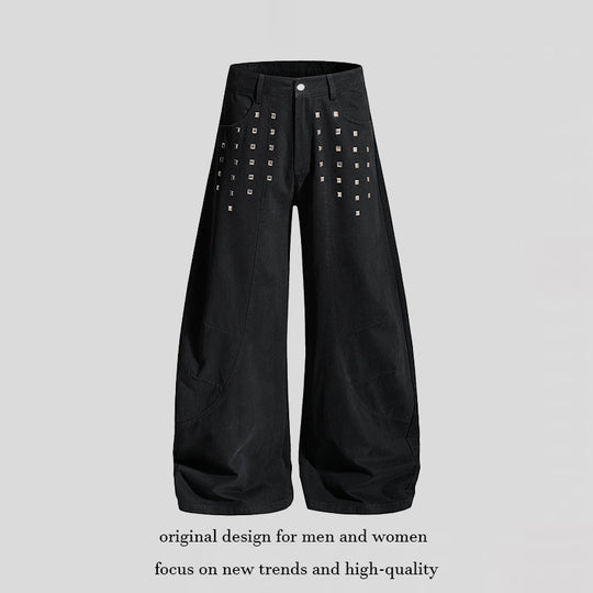 Damen Weite Culotte-Cargohose mit hohem Bund und Metallnieten, tiefer Schritt und aufgesetzten Taschen Shop Nory