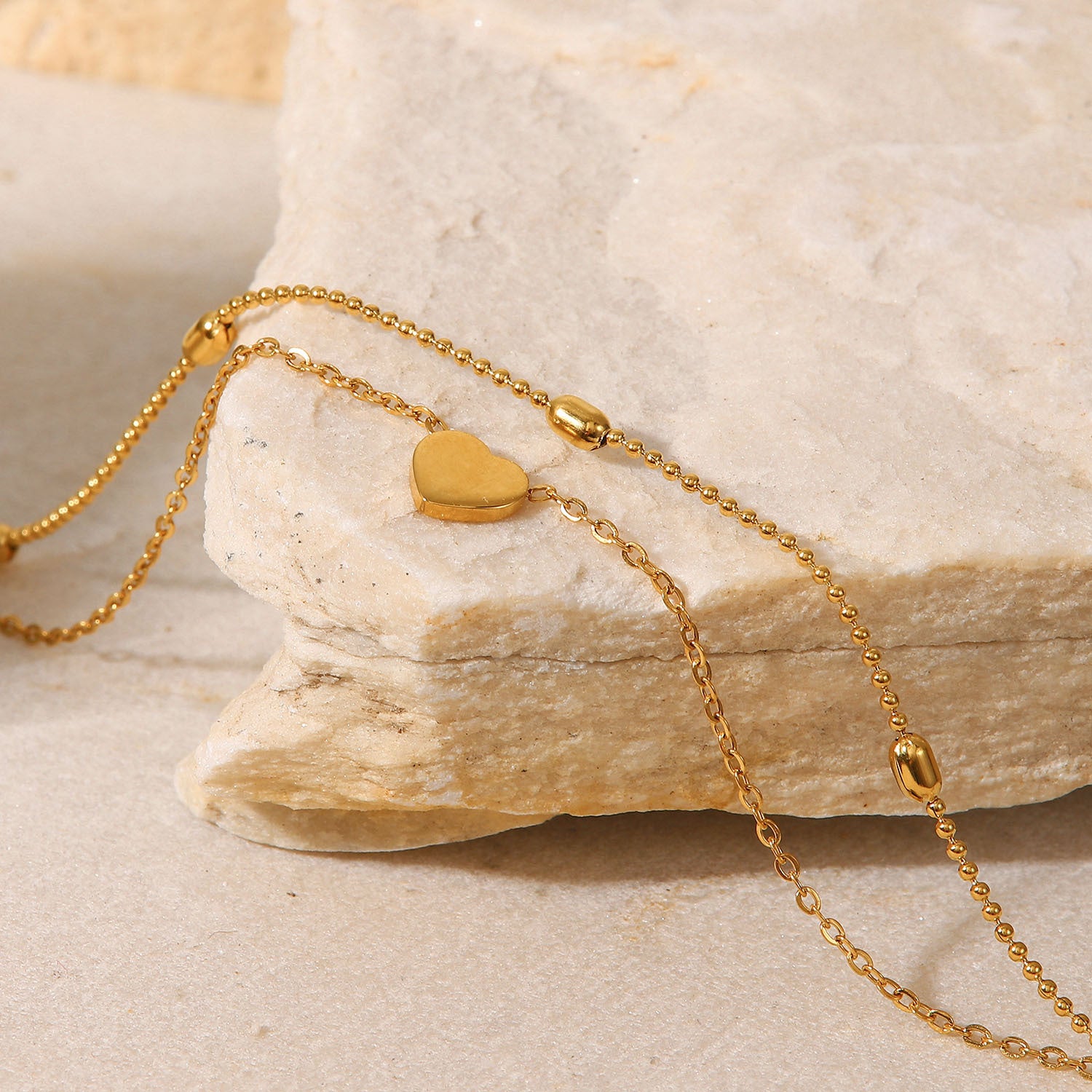Damen Fußkettchen mit doppelter Gliederkette und herzförmigem Anhänger Shop Nory