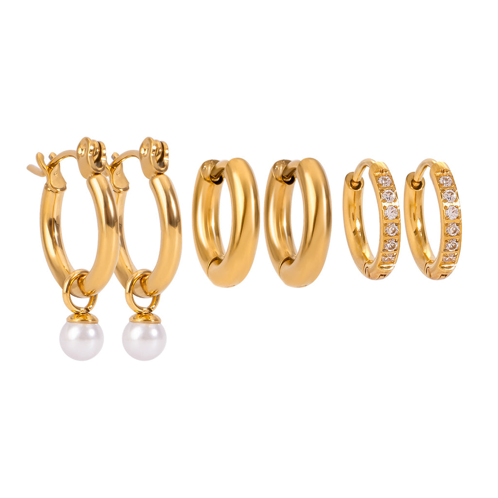 Damen Ohrhängerringe mit Perlen- und Zirkonia-Details Shop Nory