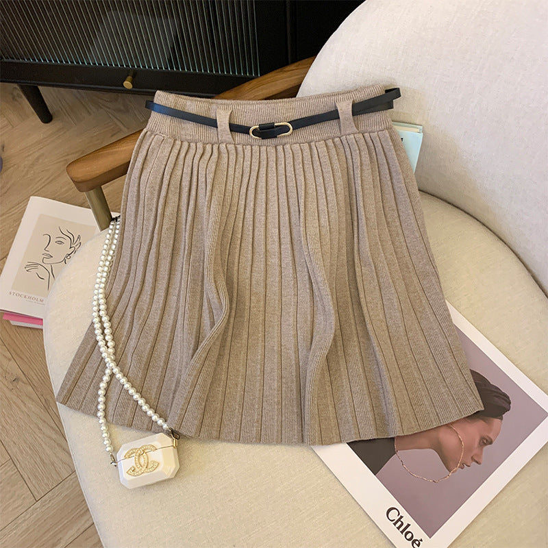 Damen Plissierter Rock mit elastischem Bund und Gürteldetail Shop Nory