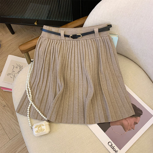Damen Plissierter Rock mit elastischem Bund und Gürteldetail Shop Nory