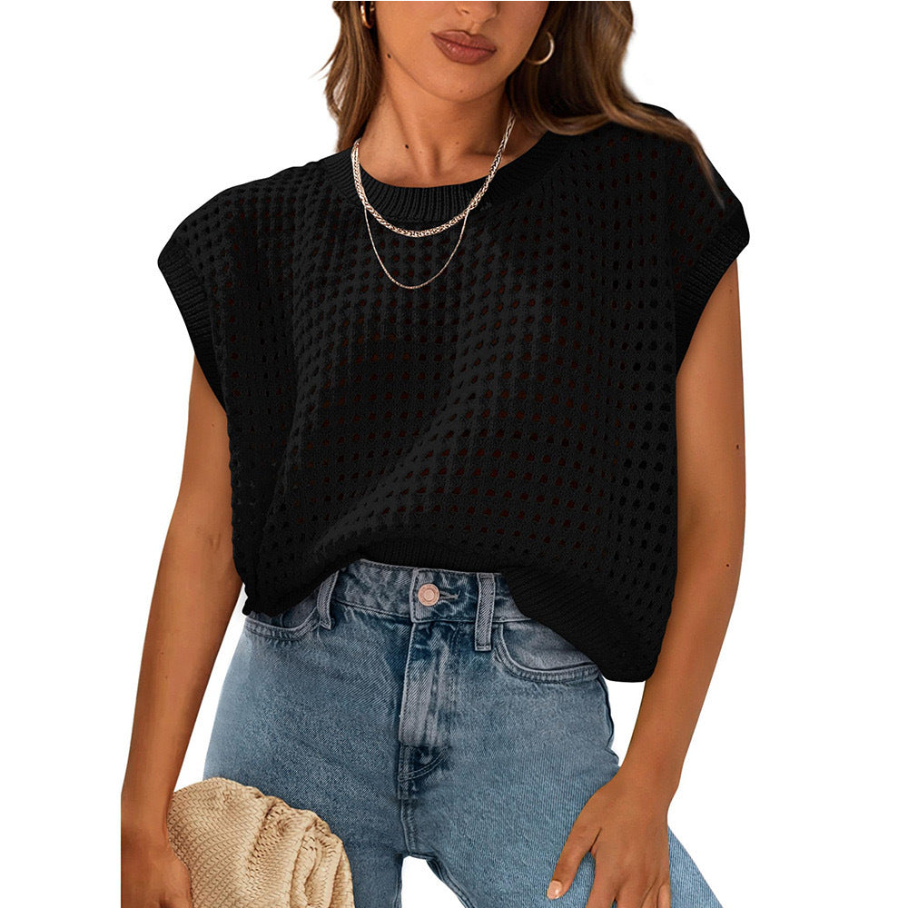 Damen lässiges Stricktop mit luftiger Lochstruktur