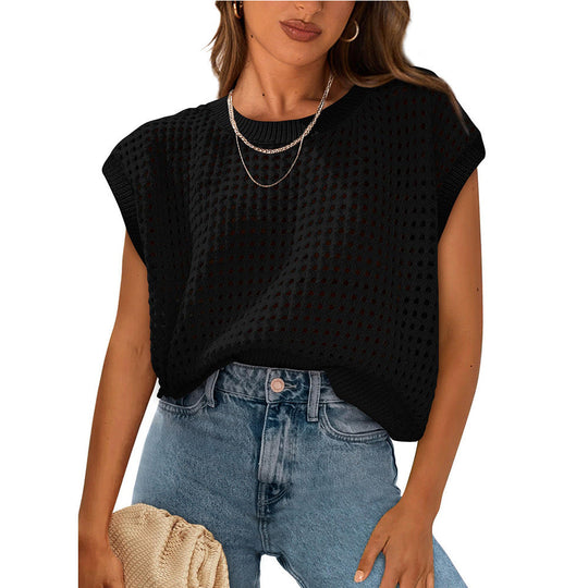 Damen lässiges Stricktop mit luftiger Lochstruktur