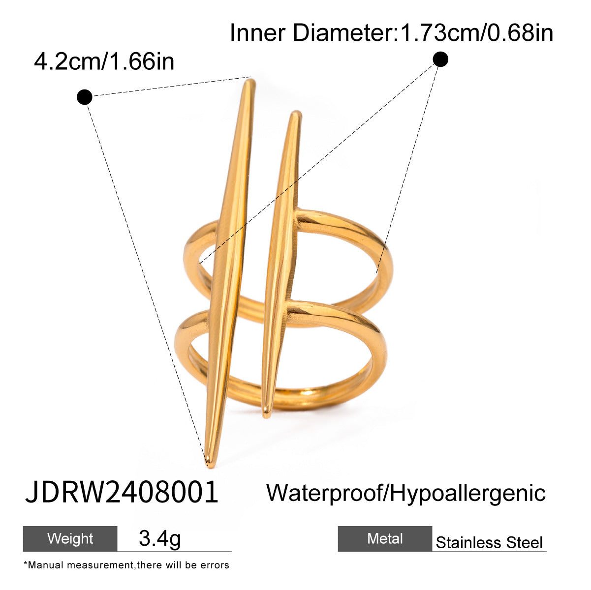 Damen Offener Ring mit modernem, zweifachem Design aus hypoallergenem Edelstahl Shop Nory