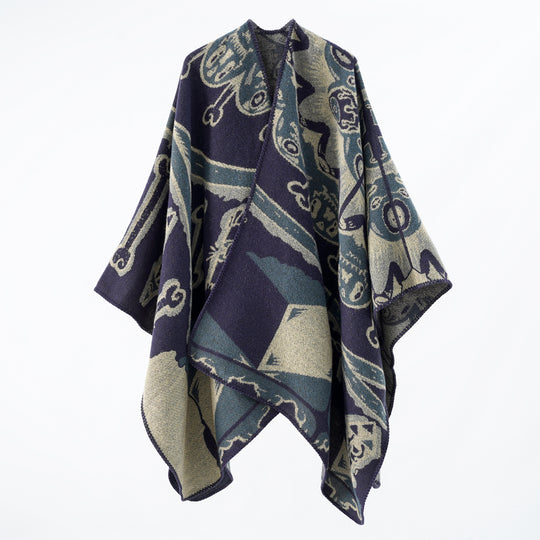 Damen Statement-Capeponcho aus jacquardgewebtem Wollmix mit Skull- und Knochenmuster Shop Nory