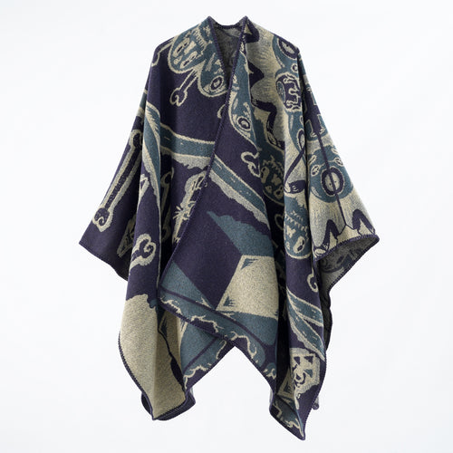 Damen Statement-Capeponcho aus jacquardgewebtem Wollmix mit Skull- und Knochenmuster Shop Nory