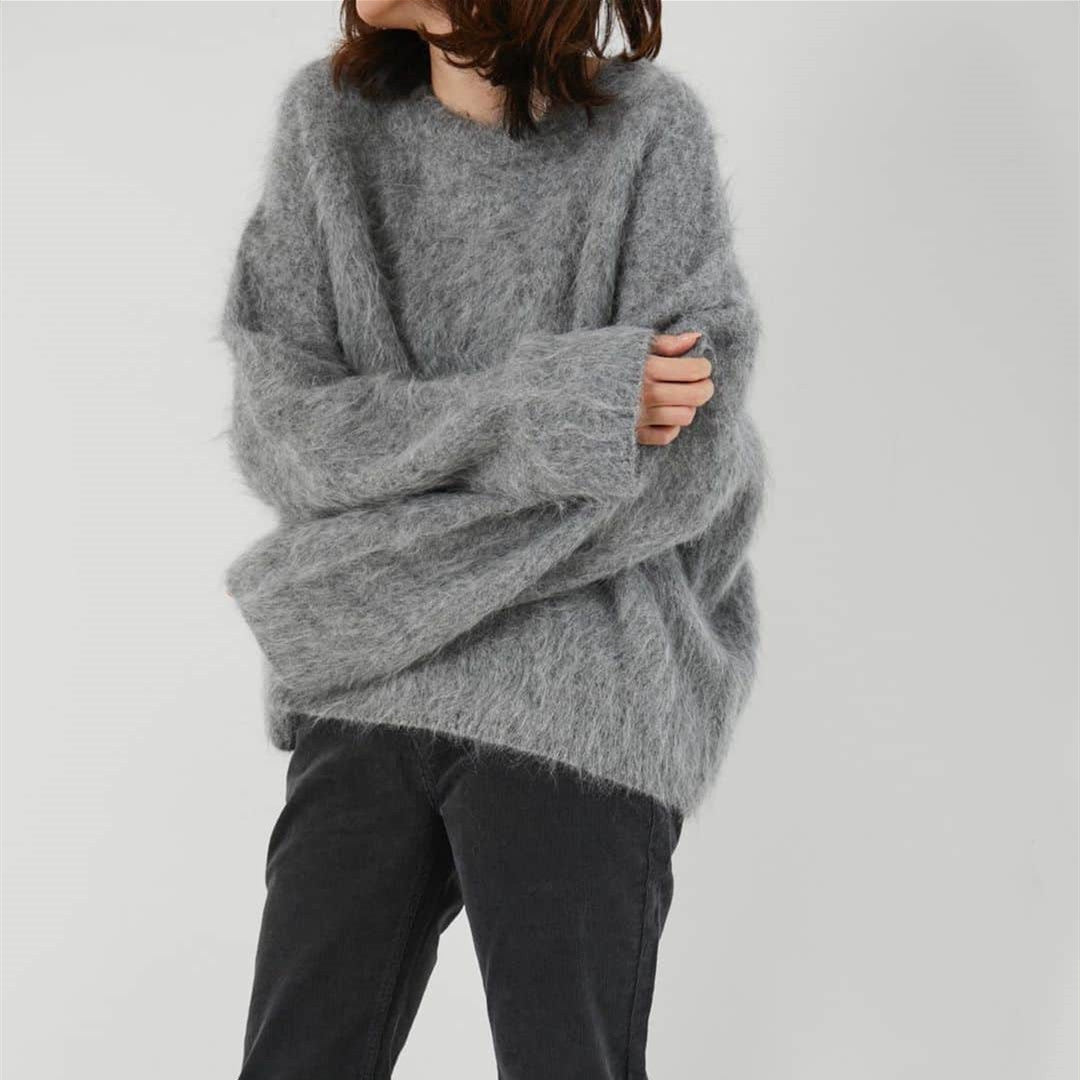 Damen Flauschiger Oversize-Pullover im Angora-Look mit kastiger Silhouette Shop Nory