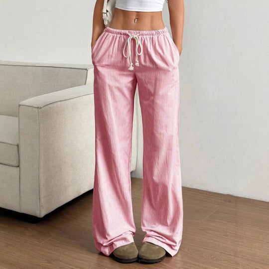 Damen Weite Leinenoptik-Hose mit Gummibund, Tunnelzug und Seitentaschen Shop Nory