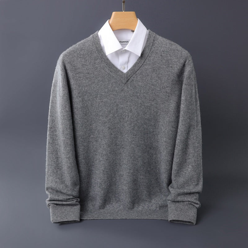 Herren Feiner V-Ausschnitt-Pullover aus Merino-Kaschmir-Mix mit gerippten Bündchen Shop Nory